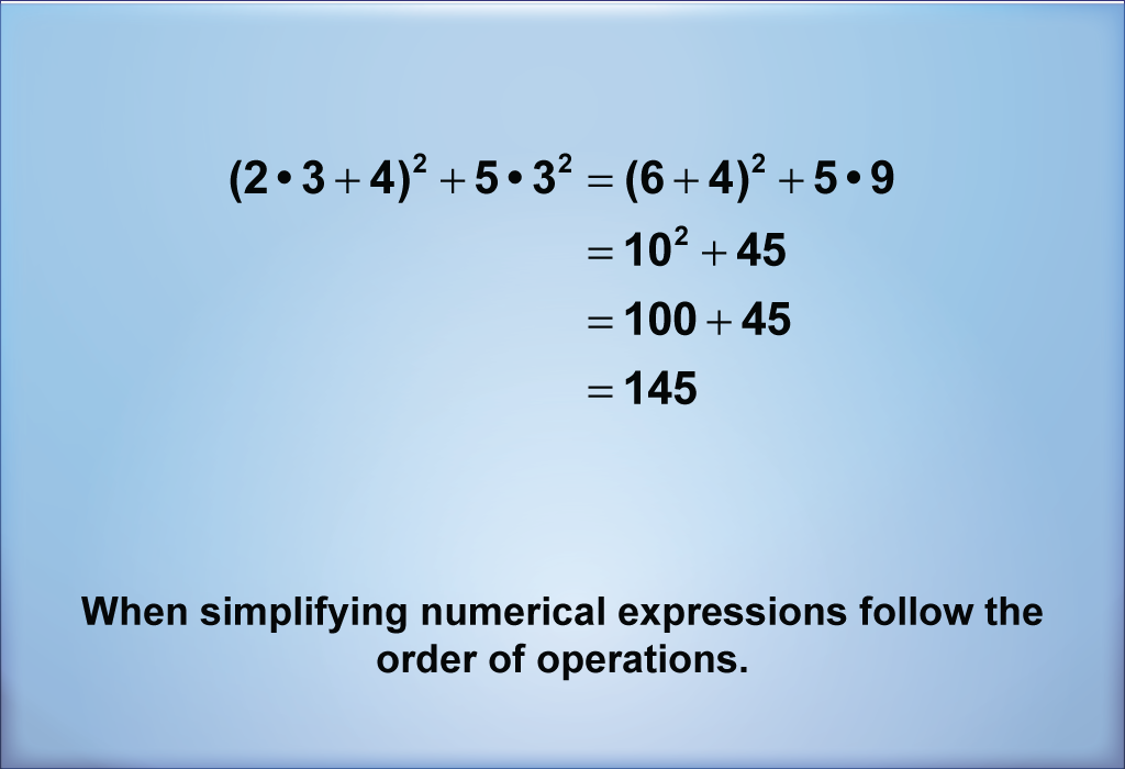 When simplifying numerical expressions follow the order of operations.