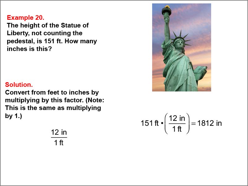 Ratios and Rates: Example 20. Dimensional analysis: Converting feet to inches.