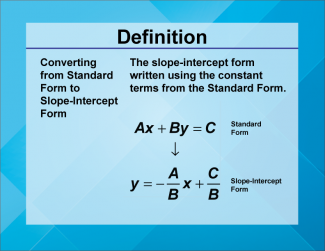 Video Definition 16--Linear Function Concepts--Converting from Standard Form to Slope-Intercept Form
