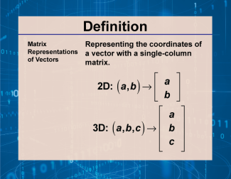 Definition--Vector Concepts--Matrix Representations of Vectors