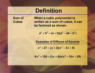Video Definition 20--Polynomial Concepts--Sum of Cubes (Spanish Audio)
