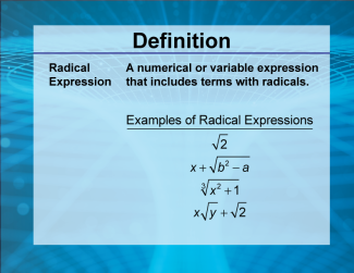 Video Definition 28--Rationals and Radicals--Radical Expression