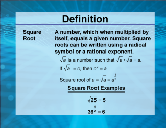 Video Definition 43--Rationals and Radicals--Square Root (Spanish Audio)
