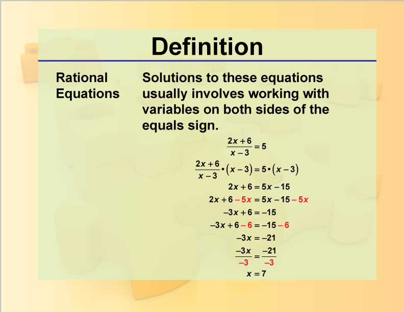 Definition Rationals And Radicals Rational Equations Media4Math