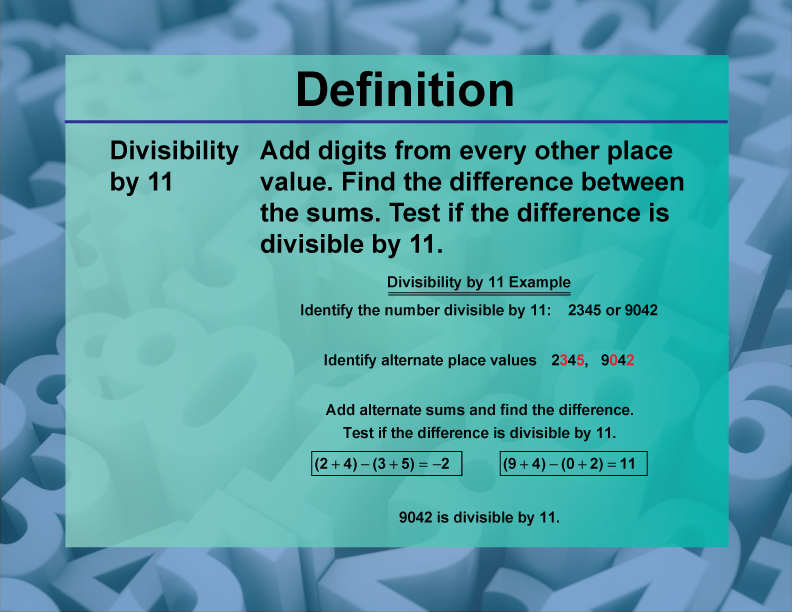 Video Definition 5--Primes and Composites--Divisibility Rule for 11