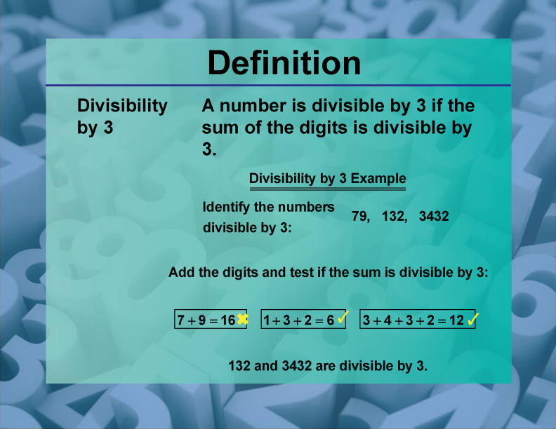 Video Definition 7--Primes and Composites--Divisibility Rule for 3