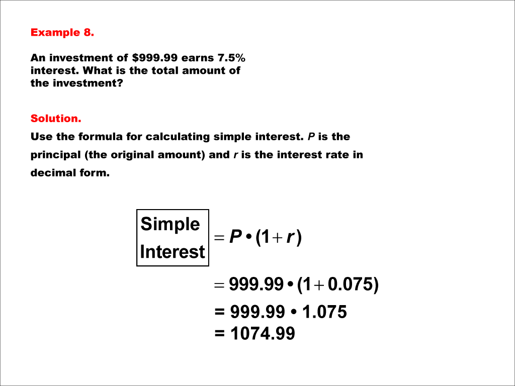 Math Example--Math of Money--Simple Interest--Example 8