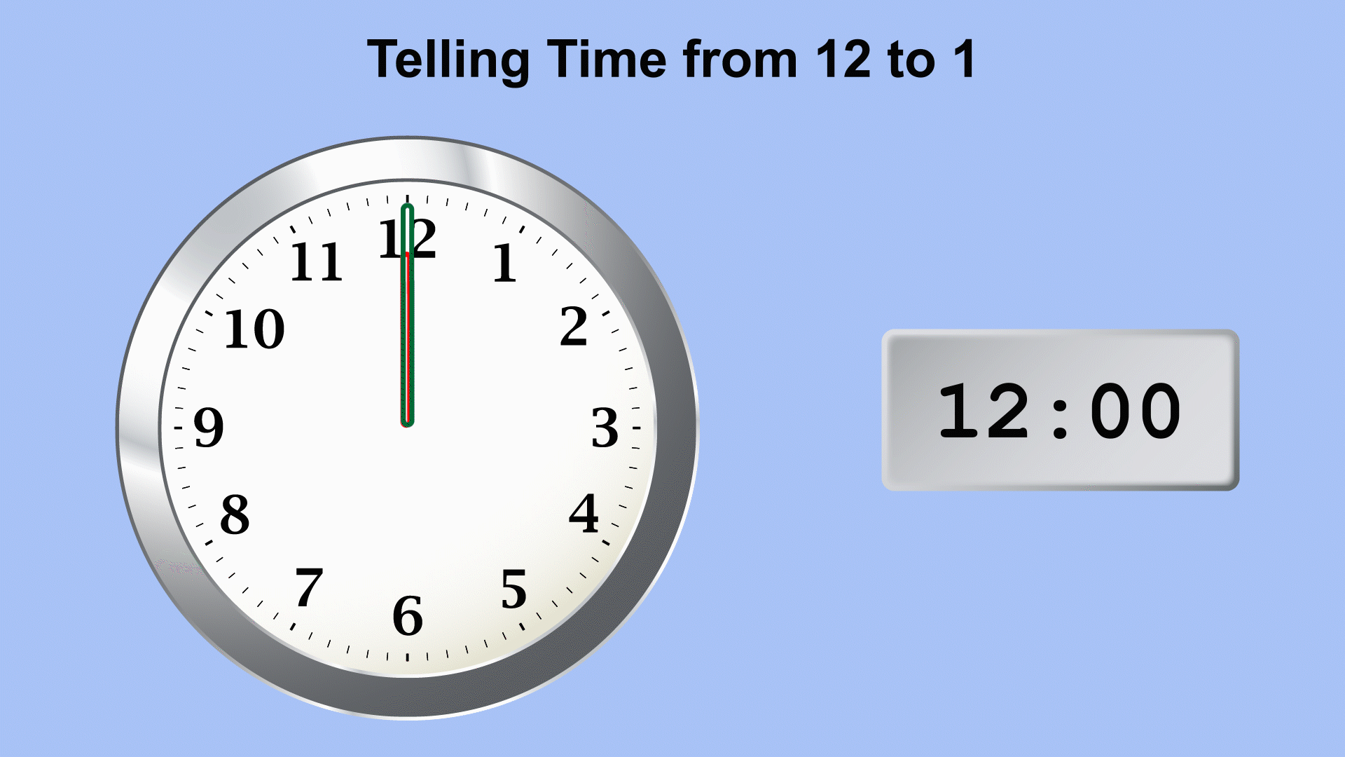 In this animated piece of clip art, see the time change from 12 to 1 in 15-minute increments.