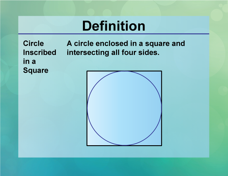 Circle Inscribed in a Square. A circle enclosed in a square and intersecting all four sides.