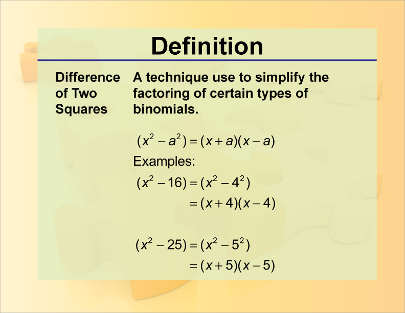 Definition Difference Of Two Squares Media4Math