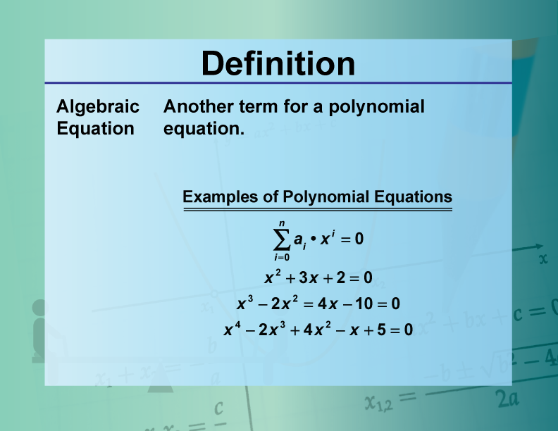 Definition Equation Concepts Algebraic Equation Media4Math