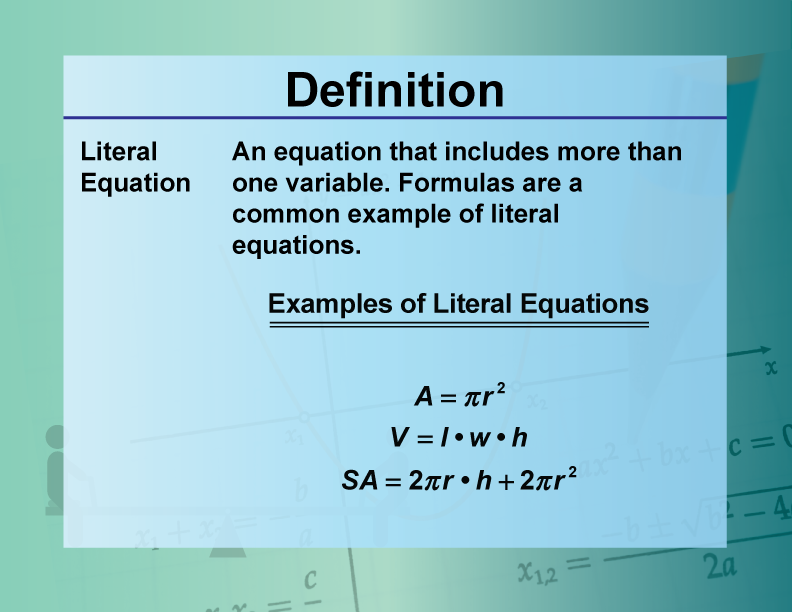 Definition Equation Concepts Literal Equation Media4Math