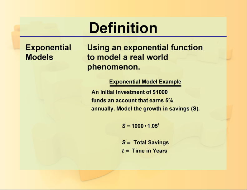 Exponential Models. Using an exponential function to model a real world phenomenon.