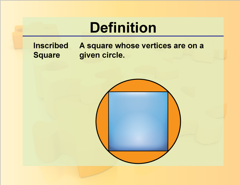 Inscribed Square. A square whose vertices are on a given circle.