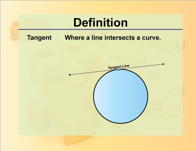 Tangent. Where a line intersects a curve.