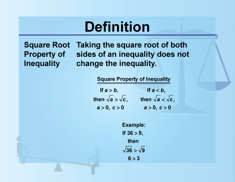 Definition Inequality Concepts Square Root Property Media4Math