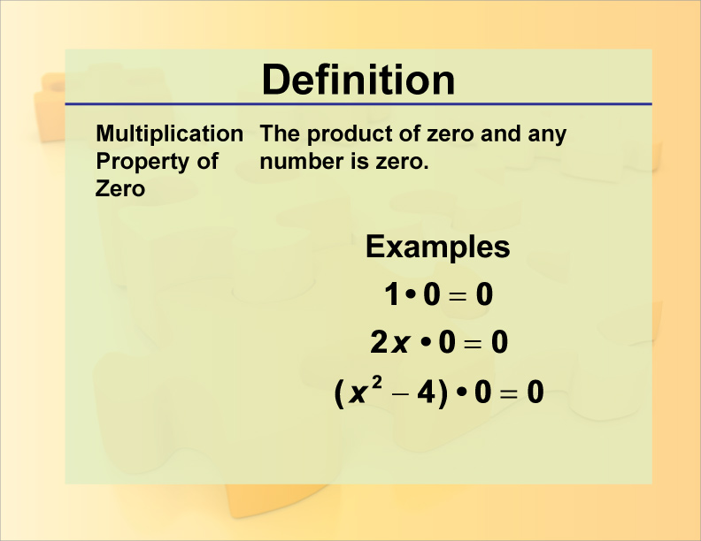 Zero Property of Multiplication (examples, solutions, videos