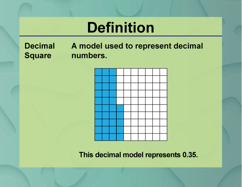 Decimal Square. A model used to represent decimal numbers.