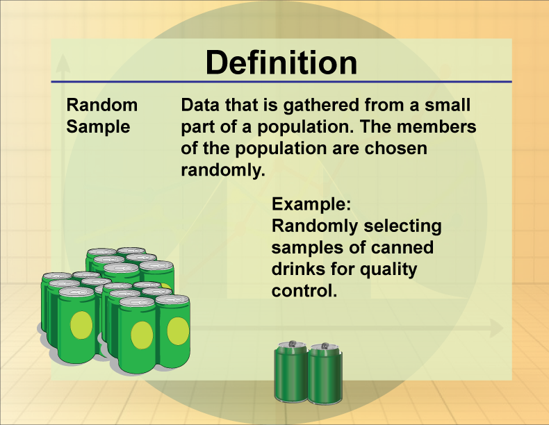 Random Sample. Data that is gathered from a small part of a population. The members of the population are chosen randomly.