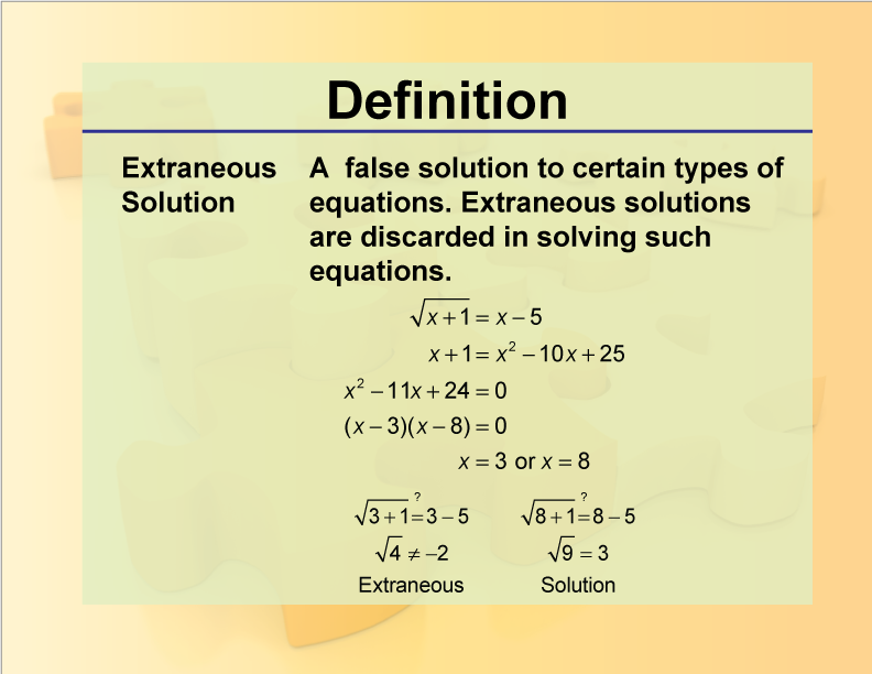 Definition Rationals And Radicals Extraneous Solution Media4Math