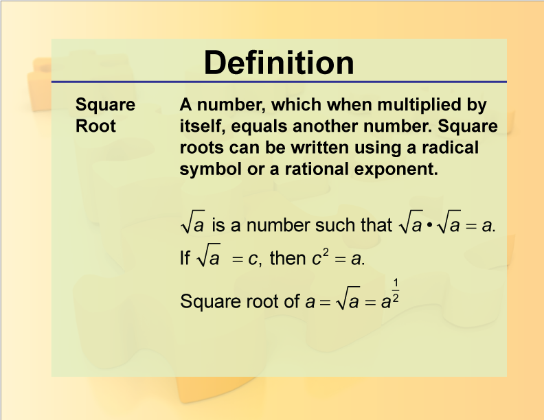 Definition Rationals And Radicals Square Root Media4Math