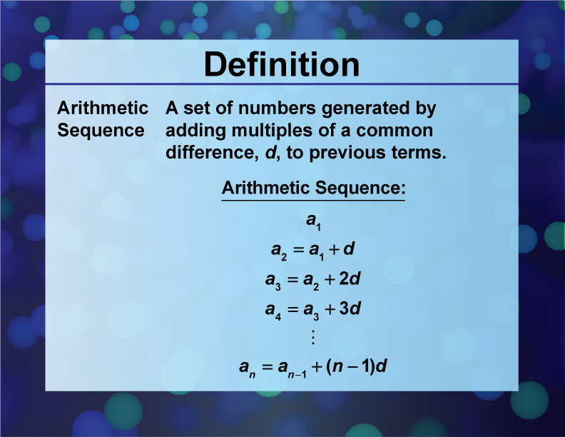 Definition Sequences And Series Concepts Arithmetic Sequence Media4Math