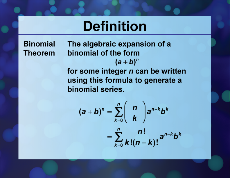 Definition Sequences And Series Concepts Binomial Theorem Media4Math