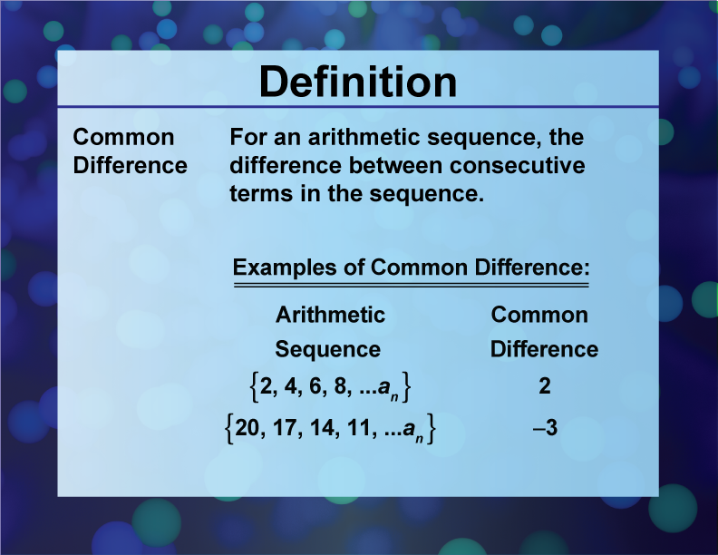 Definition Sequences And Series Concepts Common Difference Media4Math