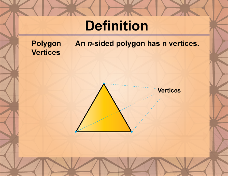 Polygon Vertices. An n-sided polygon has n vertices.