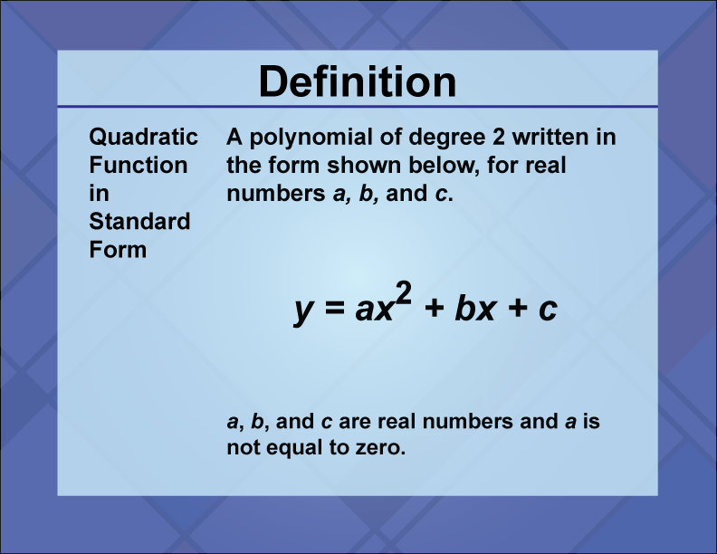 Definition Quadratics Concepts Quadratic Function In Standard Form 