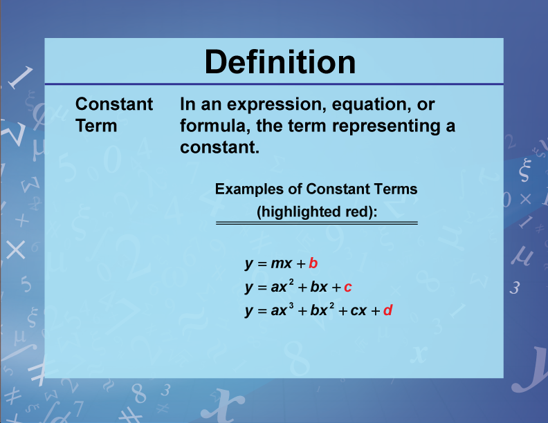 Definition Variables Unknowns And Constants Constant Term Media4Math