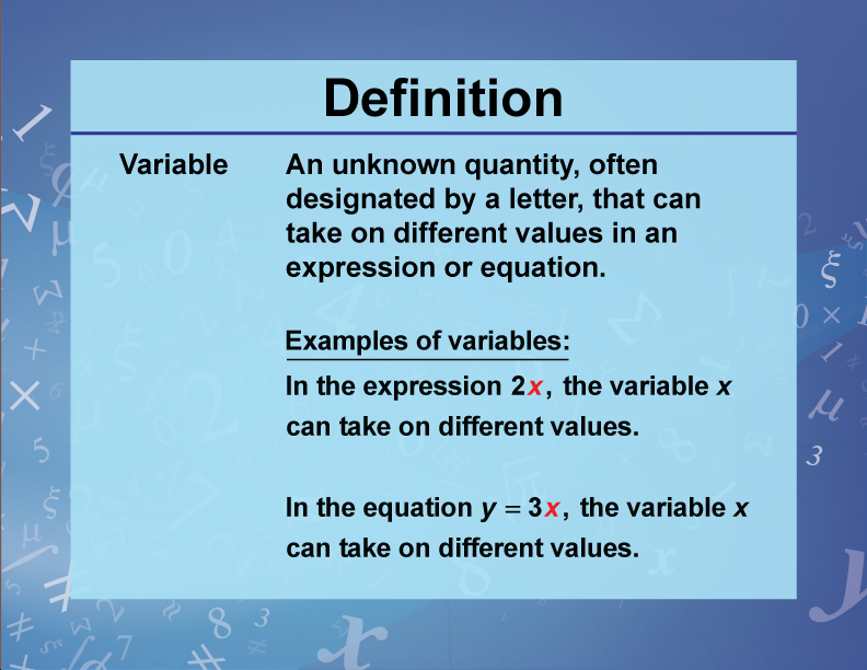 Definition Variables Unknowns And Constants Variable Media4Math