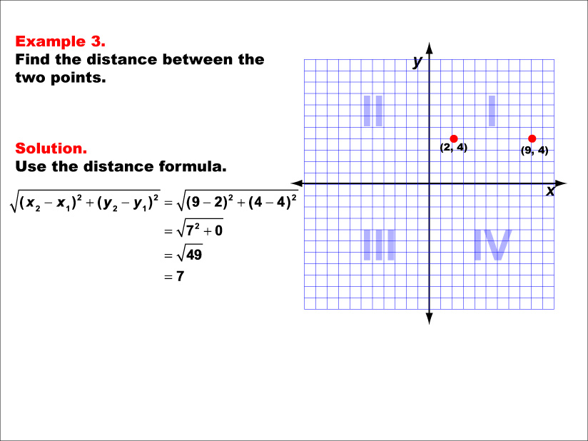 Example 3: Calculate the distance between two points under the following conditions: Both points in Quadrant 1, along a horizontal line.
