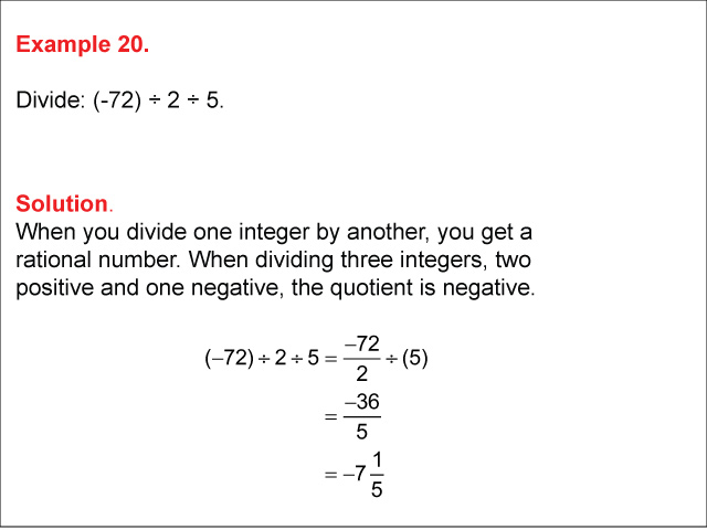 Math Example--Numerical Expressions--Dividing Integers: Example 20