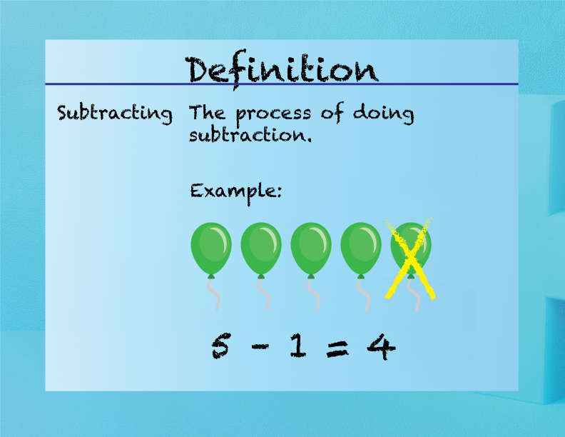 Subtracting. The process of doing subtraction.