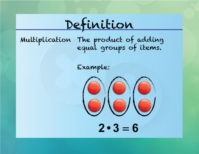 Multiplication. The product of adding equal groups of items.