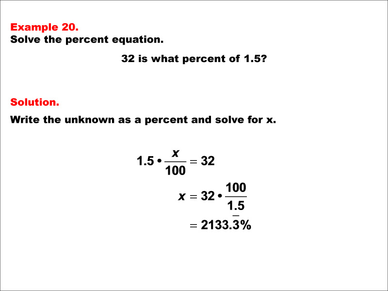 Math Example--Percents-- Equations with Percents: Example 20
