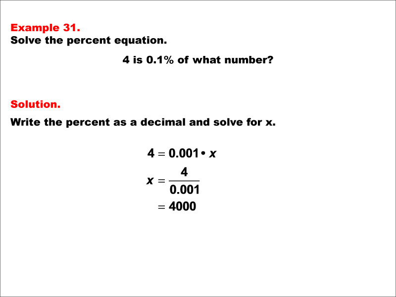 Math Example--Percents-- Equations with Percents: Example 31