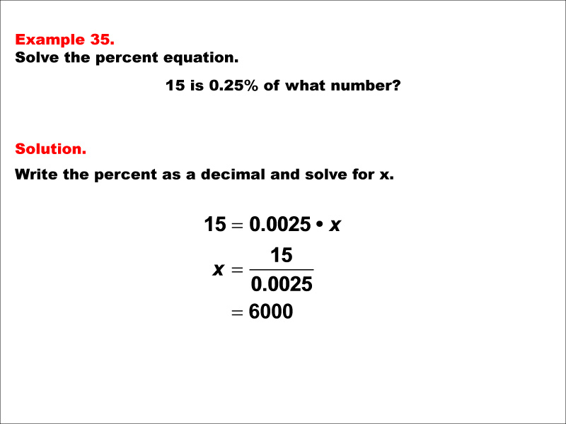 Math Example--Percents-- Equations with Percents: Example 35