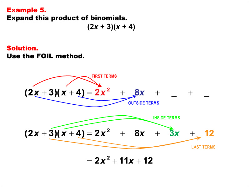 FOIL Example 5: Expanding the product of two binomials using FOIL, under these conditions: (ax + b)(x + c).