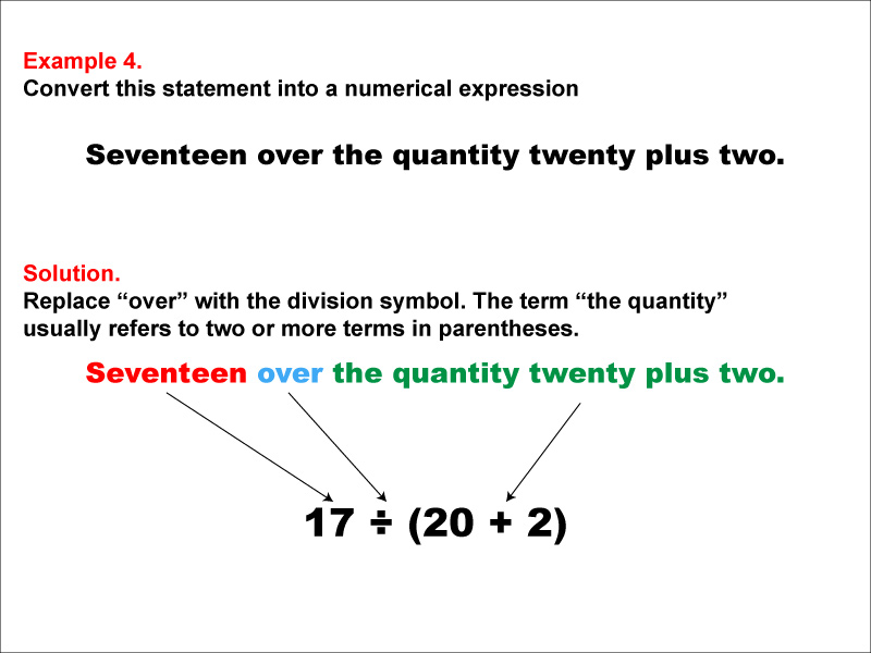 Math Example: Language of Math--Numerical Expressions--Grouping Symbols--Example 4
