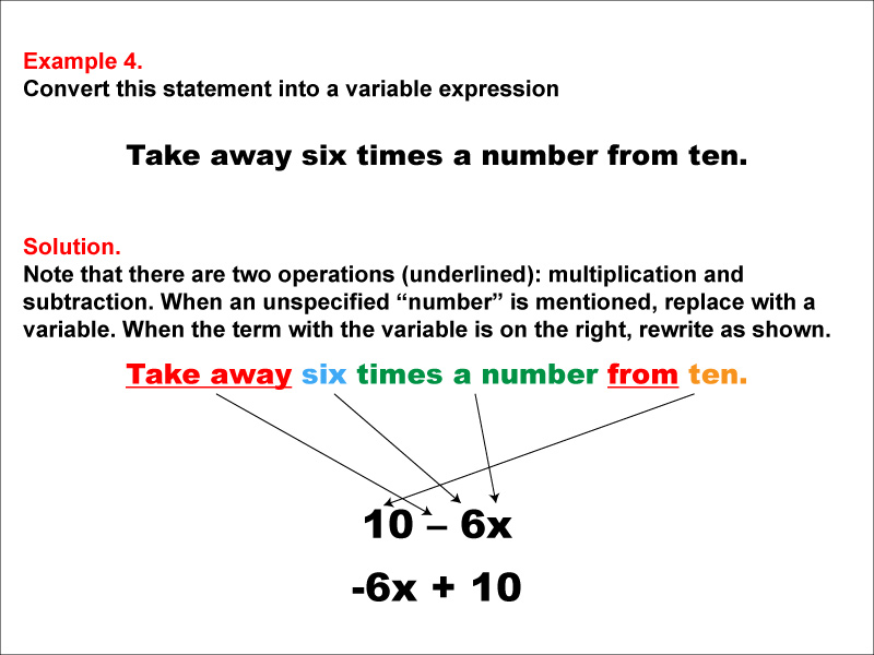 Math Example: Language of Math--Variable Expressions--Multiplication and Subtraction--Example 4
