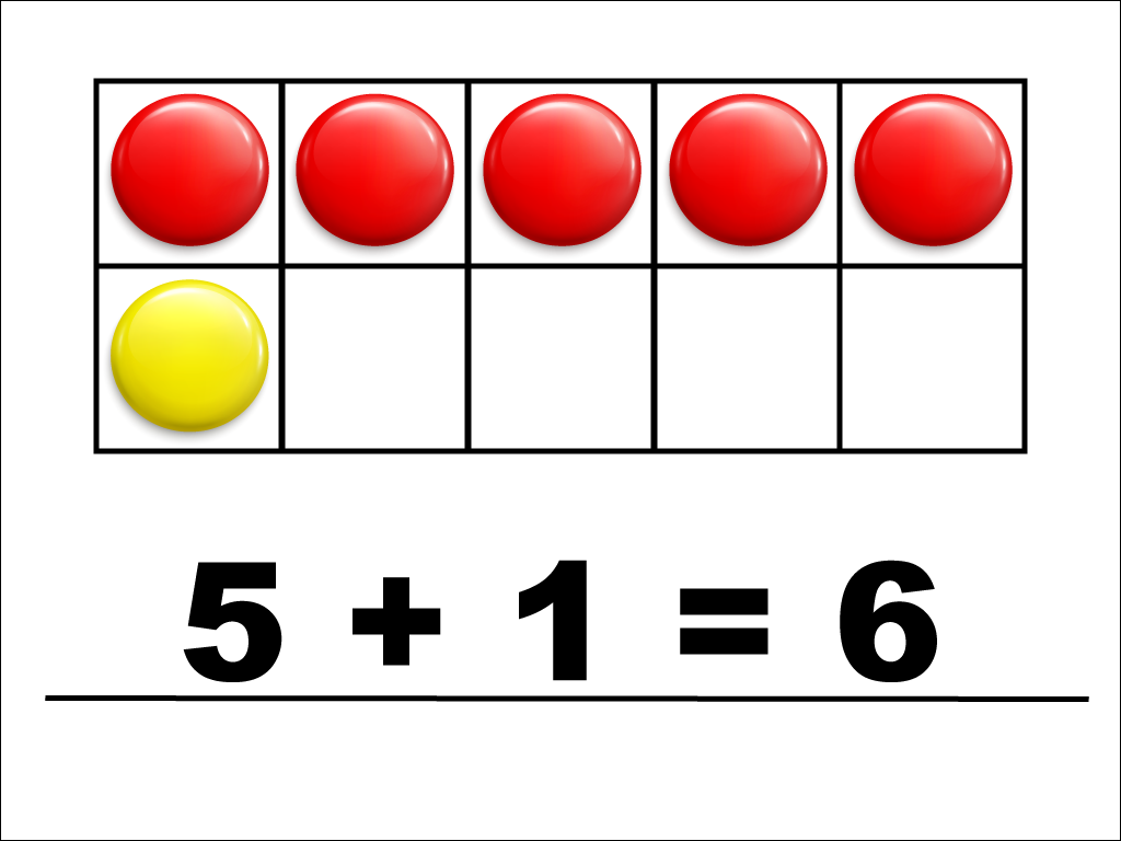 Modeling 5 + 1 with red and yellow counters.