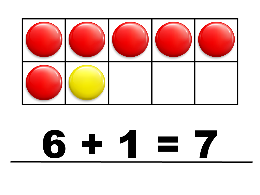Modeling 6 + 1 with red and yellow counters.