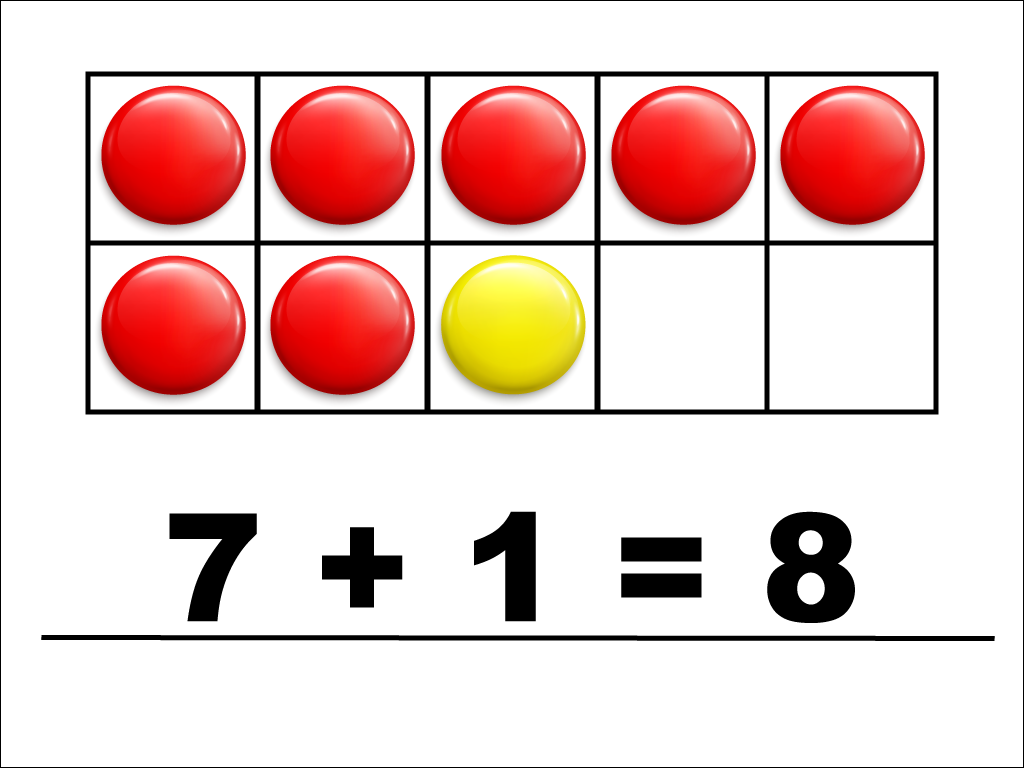 Modeling 7 + 1 with red and yellow counters.