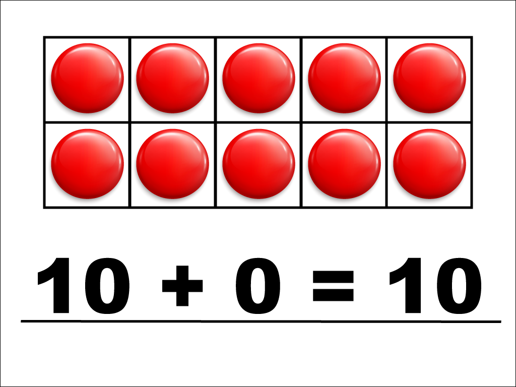 Modeling 10 + 0 with red counters.