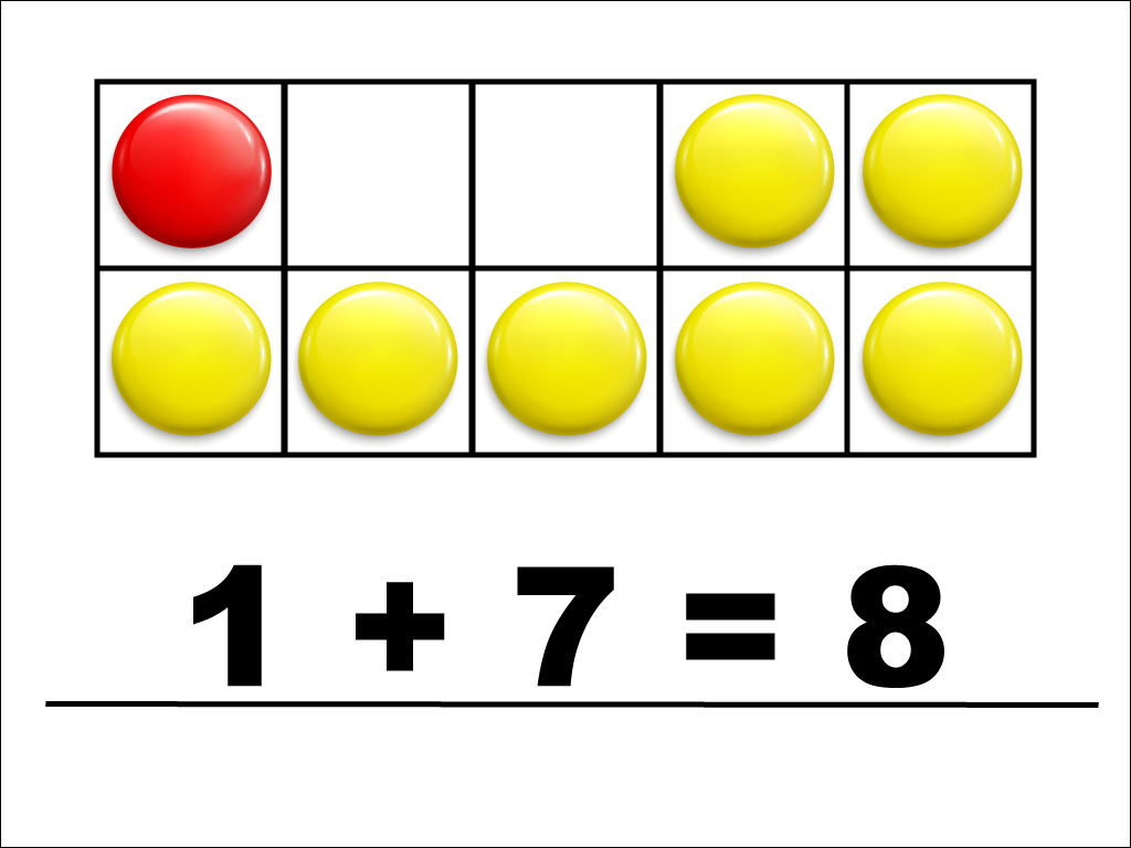 Modeling 1 + 7 with red and yellow counters.