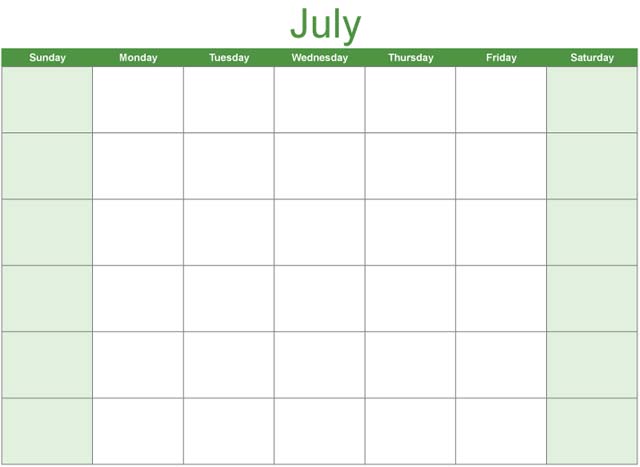 Math Clip Art--Calendar Template--July