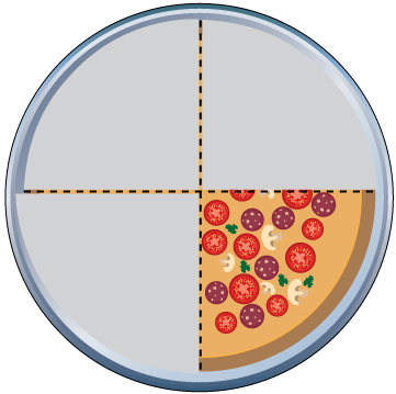 Math Clip Art--Equivalent Fractions Pizza Slices--One Fourth B