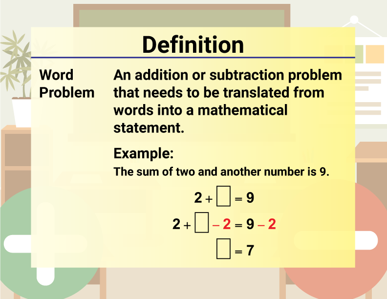 Math Video Definition 50--Addition and Subtraction Concepts--Word Problem (Spanish Audio)